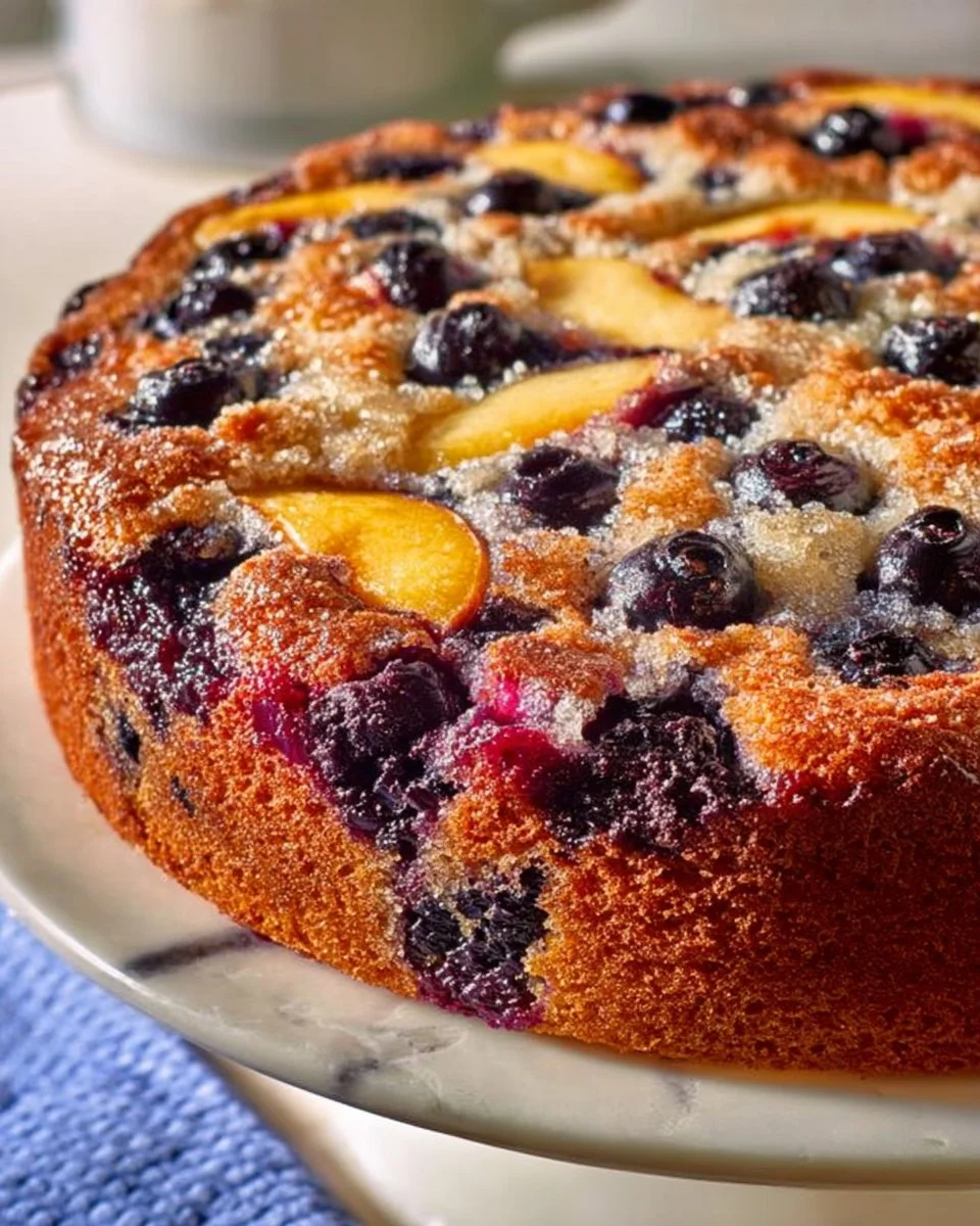 Blueberry Peach Sour Cream Cake