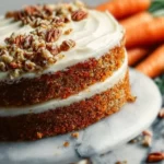 Delicious slice of homemade carrot cake with cream cheese frosting