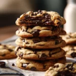 Freshly baked no chill chocolate chip cookies on a baking tray